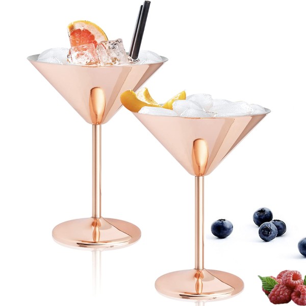 Set 2 pahare martini, Quasar & Co.®, otel inoxidabil, h 16 cm, 250 ml, rose gold metal Pahare sticla 2024-05-03
