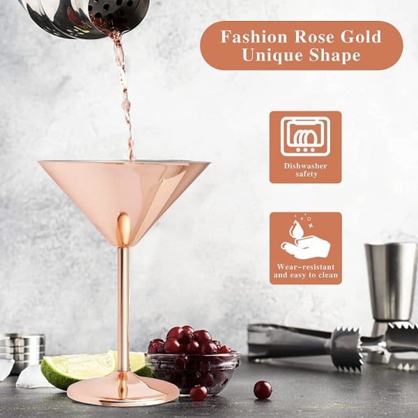 Set 2 pahare martini, Quasar & Co.®, otel inoxidabil, h 16 cm, 250 ml, rose gold metal - imagine 3