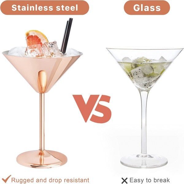 Set 2 pahare martini, Quasar & Co.®, otel inoxidabil, h 16 cm, 250 ml, rose gold metal - imagine 4
