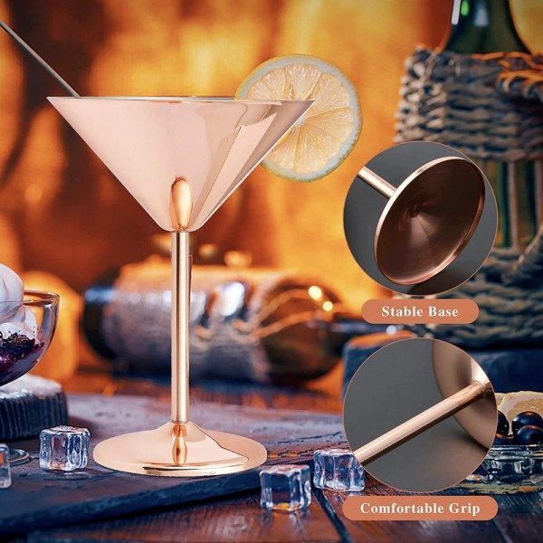 Set 2 pahare martini, Quasar & Co.®, otel inoxidabil, h 16 cm, 250 ml, rose gold metal - imagine 6