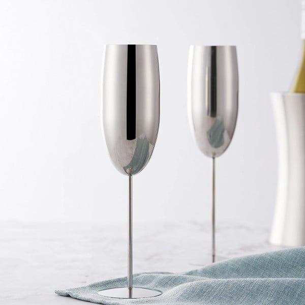 Set 2 pahare sampanie, Quasar & Co.®, otel inoxidabil, h 25 cm, 260 ml, argintiu - imagine 4