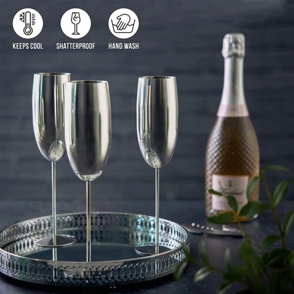 Set 2 pahare sampanie, Quasar & Co.®, otel inoxidabil, h 25 cm, 260 ml, argintiu - imagine 5