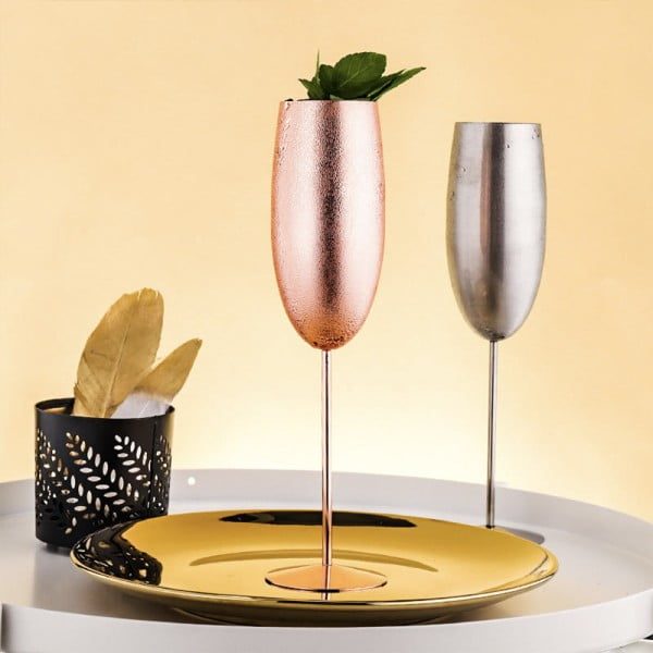 Set 2 pahare sampanie, Quasar & Co.®, otel inoxidabil, h 25 cm, 260 ml, Rose Gold Metal - imagine 5