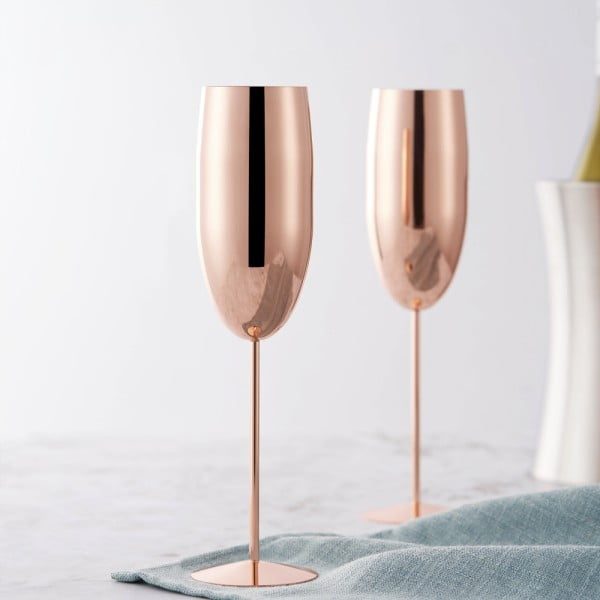 Set 2 pahare sampanie, Quasar & Co.®, otel inoxidabil, h 25 cm, 260 ml, Rose Gold Metal - imagine 7