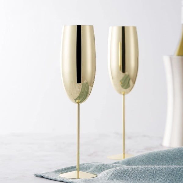 Set 2 pahare sampanie, Quasar & Co.®, otel inoxidabil, h 25 cm, 260 ml, Golden Blonde - imagine 4