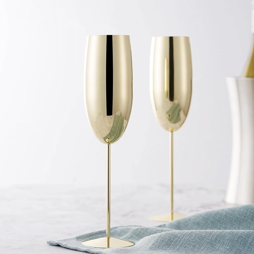 Set 2 pahare sampanie, Quasar & Co.®, otel inoxidabil, h 25 cm, 260 ml, Golden Blonde 4