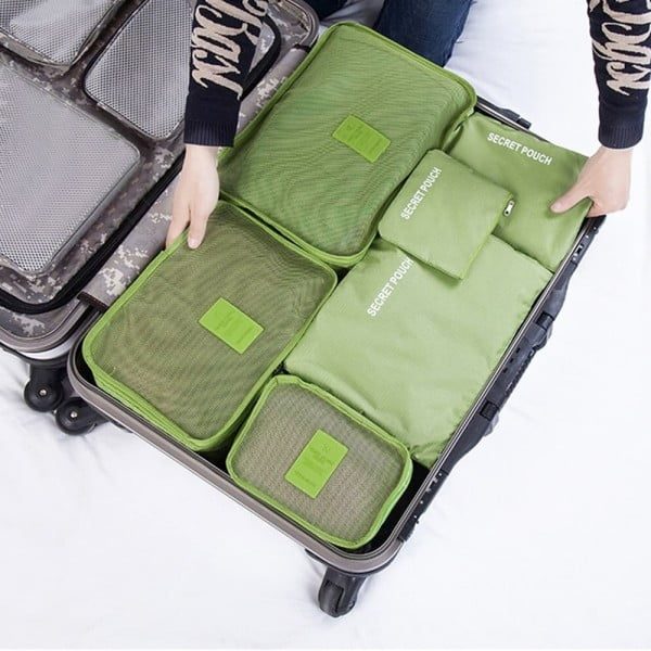Set 6 huse organizare bagaj si 2 gentute cosmetice calatorie Quasar & Co.®, pretabile voiaj, accesorii valiza/troler, verde - imagine 6