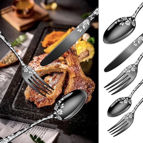 Set 20 tacamuri din inox, Quasar & Co.®, 4 x lingura, 4 x furculita, 4 x cutit, 4 x lingurita, 4 x furculita mica, negru - imagine 4