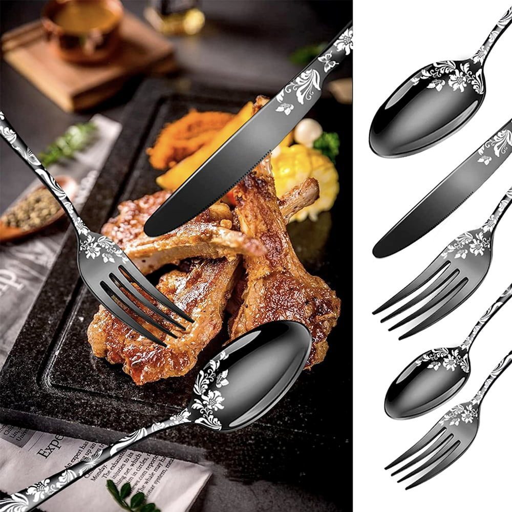 Set 20 tacamuri din inox, Quasar & Co.®, 4 x lingura, 4 x furculita, 4 x cutit, 4 x lingurita, 4 x furculita mica, negru 4 Set 20 tacamuri din inox, Quasar & Co.®, 4 x lingura, 4 x furculita, 4 x cutit, 4 x lingurita, 4 x furculita mica, negru 4