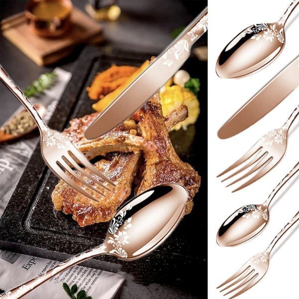 Set 20 tacamuri din inox, Quasar & Co.®, 4 x lingura, 4 x furculita, 4 x cutit, 4 x lingurita, 4 x furculita mica, rose gold - imagine 4