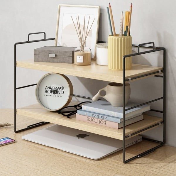 Etajera, Quasar & Co.®, 2 niveluri, universala, metal/lemn, 34 x 16.5 x 24 cm, negru - imagine 4