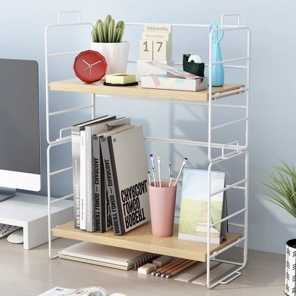 Etajera, Quasar & Co.®, 2 niveluri, universala, metal/lemn, 34 x 16.5 x 24 cm, alb - imagine 5