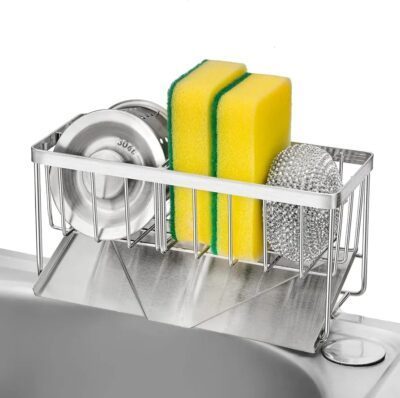 Suport burete vase/dozator detergent, Quasar & Co.®, cu sistem de scuregere, otel inoxidabil, 21.5 x 9 x 10.3 cm, argintiu 11