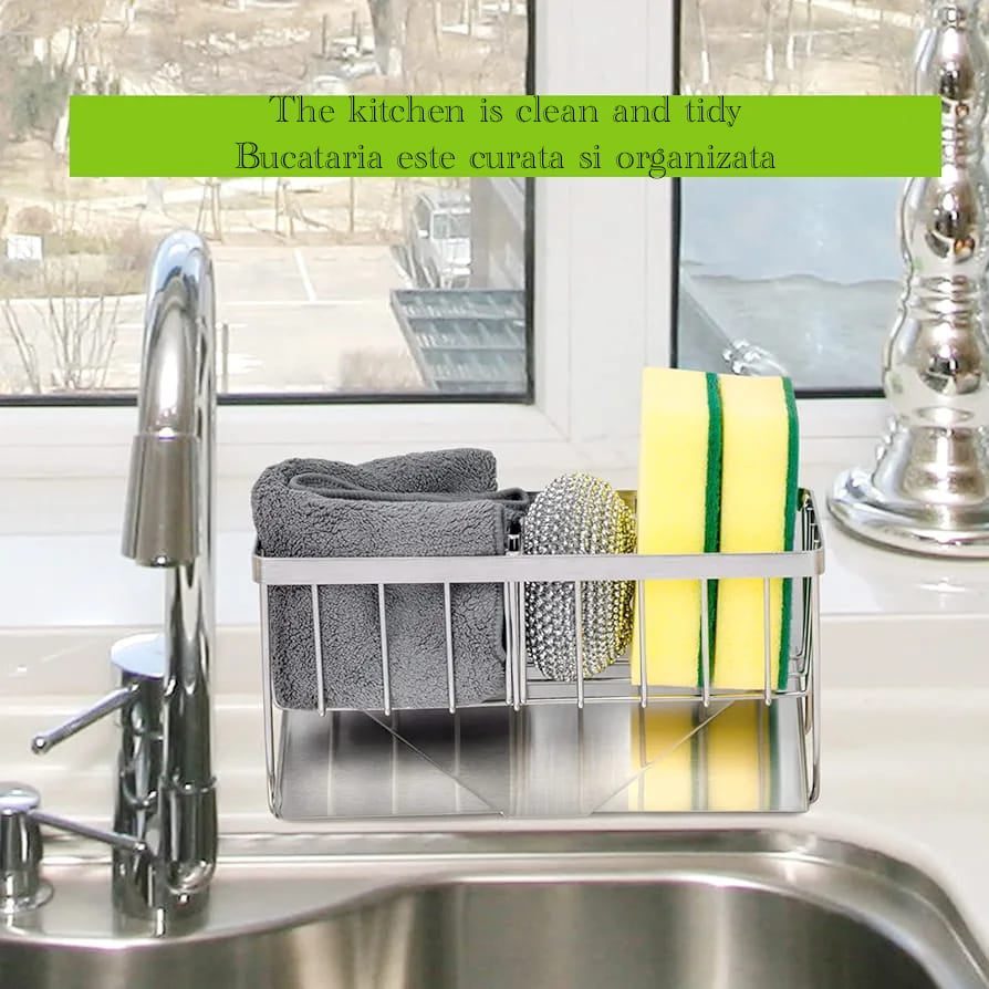 Suport burete vase/dozator detergent, Quasar & Co.®, cu sistem de scuregere, otel inoxidabil, 21.5 x 9 x 10.3 cm, argintiu 8