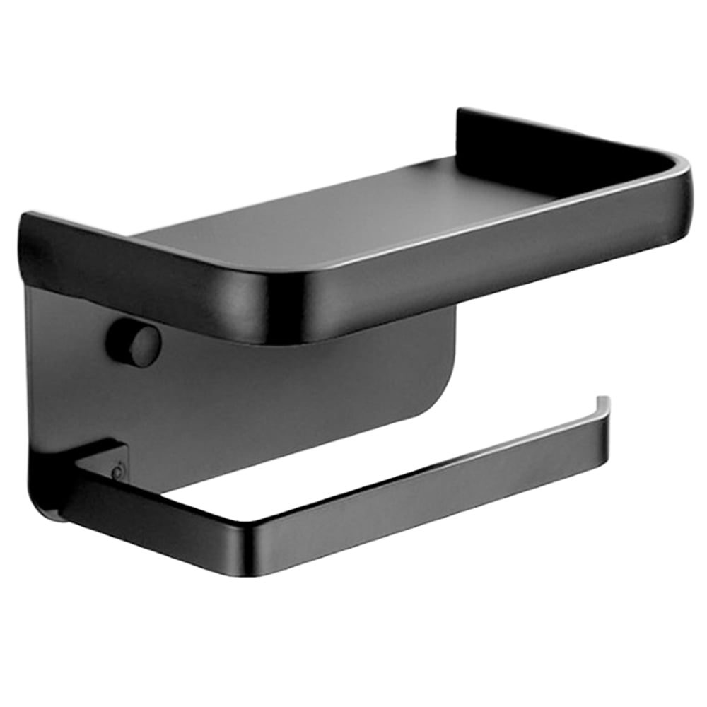 Suport hartie igienica, Quasar & Co.®, cu raft depozitare servetele umede/telefon, 18.3 x 9.3 x 7 cm, metal, negru 2