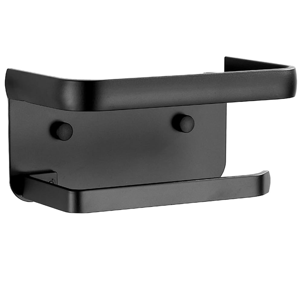 Suport hartie igienica, Quasar & Co.®, cu raft depozitare servetele umede/telefon, 18.3 x 9.3 x 7 cm, metal, negru 3
