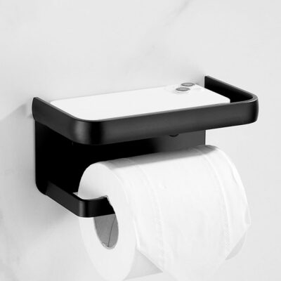 Suport hartie igienica, Quasar & Co.®, cu raft depozitare servetele umede/telefon, 18.3 x 9.3 x 7 cm, metal, negru 6