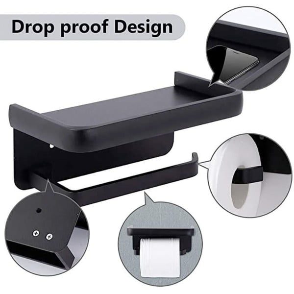 Suport hartie igienica, Quasar & Co.®, cu raft depozitare servetele umede/telefon, 18.3 x 9.3 x 7 cm, metal, negru - imagine 4