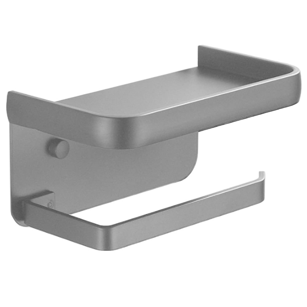 Suport hartie igienica, Quasar & Co.®, cu raft depozitare servetele umede/telefon, 18.3 x 9.3 x 7 cm, metal, gri deschis 2