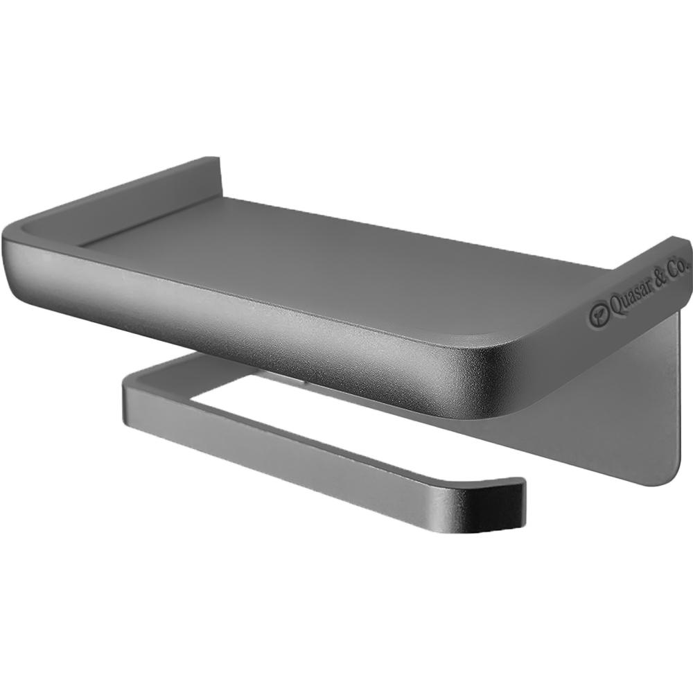 Suport hartie igienica, Quasar & Co.®, cu raft depozitare servetele umede/telefon, 18.3 x 9.3 x 7 cm, metal, gri deschis 4