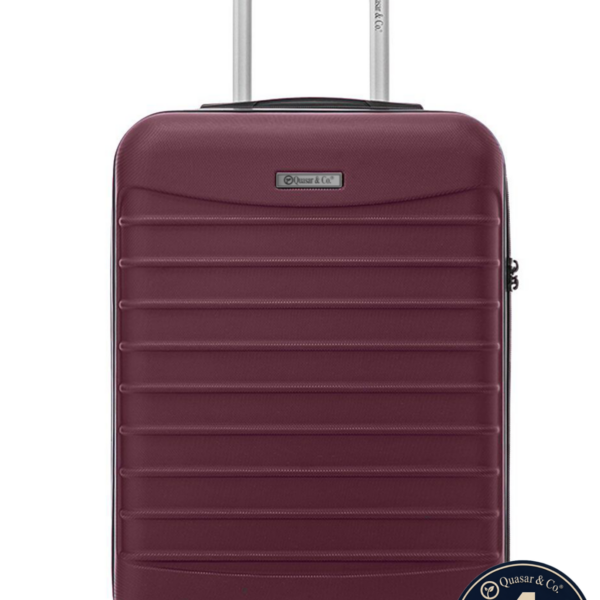 Troler cabina avion Quasar & Co.®, 55x38x21cm, bagaj de mana, troller cu fermoar antifurt, cifru, maner telescopic lung, geamantan cu 4 roti duble silentioase 360°, valiza ABS 2.8 mm, rezistent, 2 compartimente cu buzunar, 10kg, LINE, visiniu