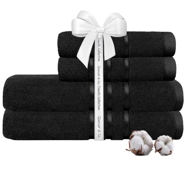 Set 4 prosoape Quasar & Co.®, 100% bumbac, 450 g/mp, 2 x 50 x 90/2 x 70 x 140 cm, negru - imagine 1