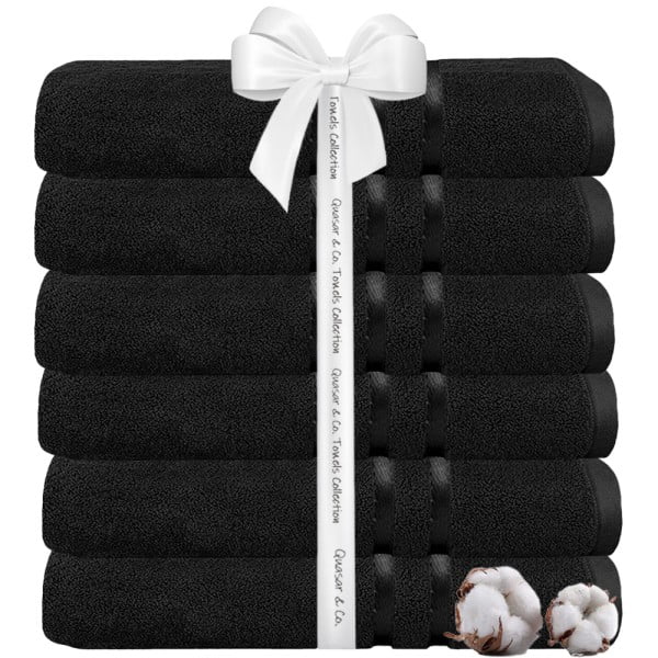 Set 6 prosoape baie Quasar & Co.®, 100% bumbac, 450 g/mp, 70 x 140 cm, negru - imagine 1