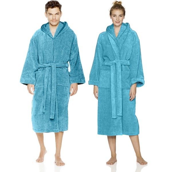 Halat de baie Quasar & Co.®, 550 g/mp, cu gluga, hotel quality, unisex, 100% bumbac, L/XL, turcoaz - imagine 3