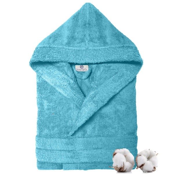 Halat de baie Quasar & Co.®, 550 g/mp, cu gluga, hotel quality, unisex, 100% bumbac, L/XL, turcoaz - imagine 4