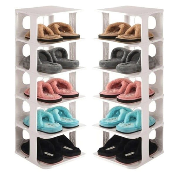 Set 2 rafturi universale, Quasar & Co.®, etajere cu 6 polite, pretabil incaltaminte, polipropilena, 80 x 28 x 25 cm, alb - imagine 1