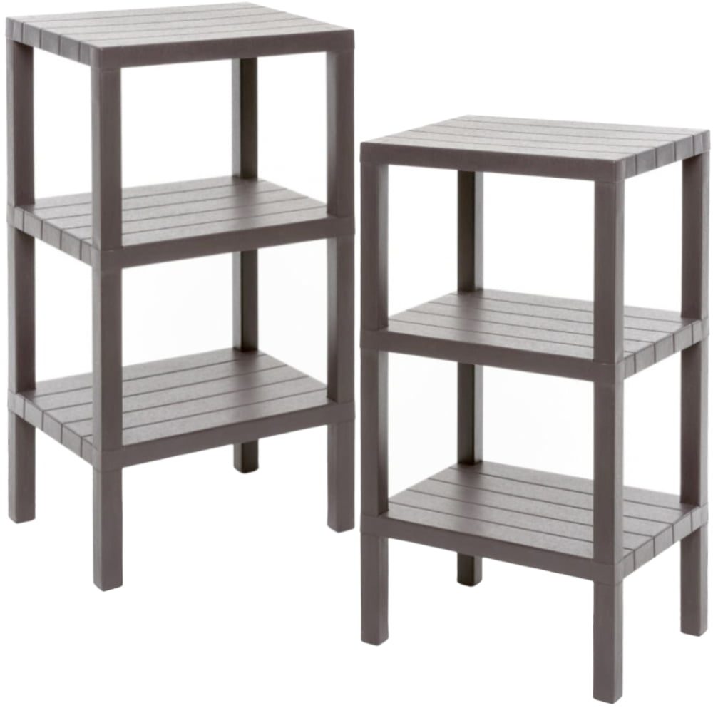 43026058-1 Set 2 rafturi universale, Quasar & Co.®, etajere cu 3 polite, polipropilena, 73.5 x 38 x 29 cm, maro