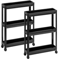 Set 2 etajere universale, Quasar & Co.®, rafturi slim cu 3 polite, cu roti, polipropilena, 71 x 54 x 18 cm, negru 8
