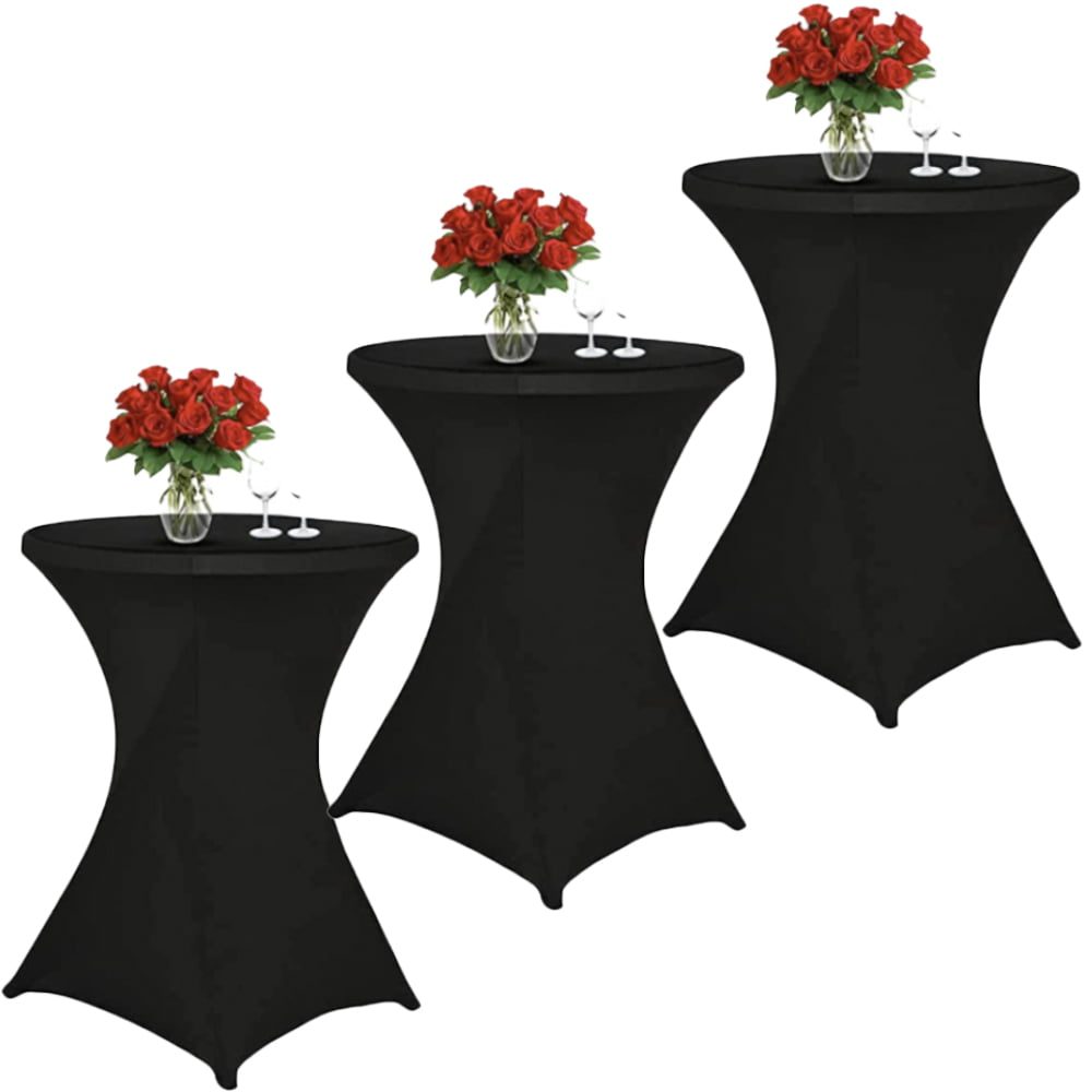 43029012-2 Set 3 huse masa evenimente, Quasar & Co.®, huse elastice, fete de masa elastice pentru masa cocktail, d 75-85 cm, h 110-120 cm, negru