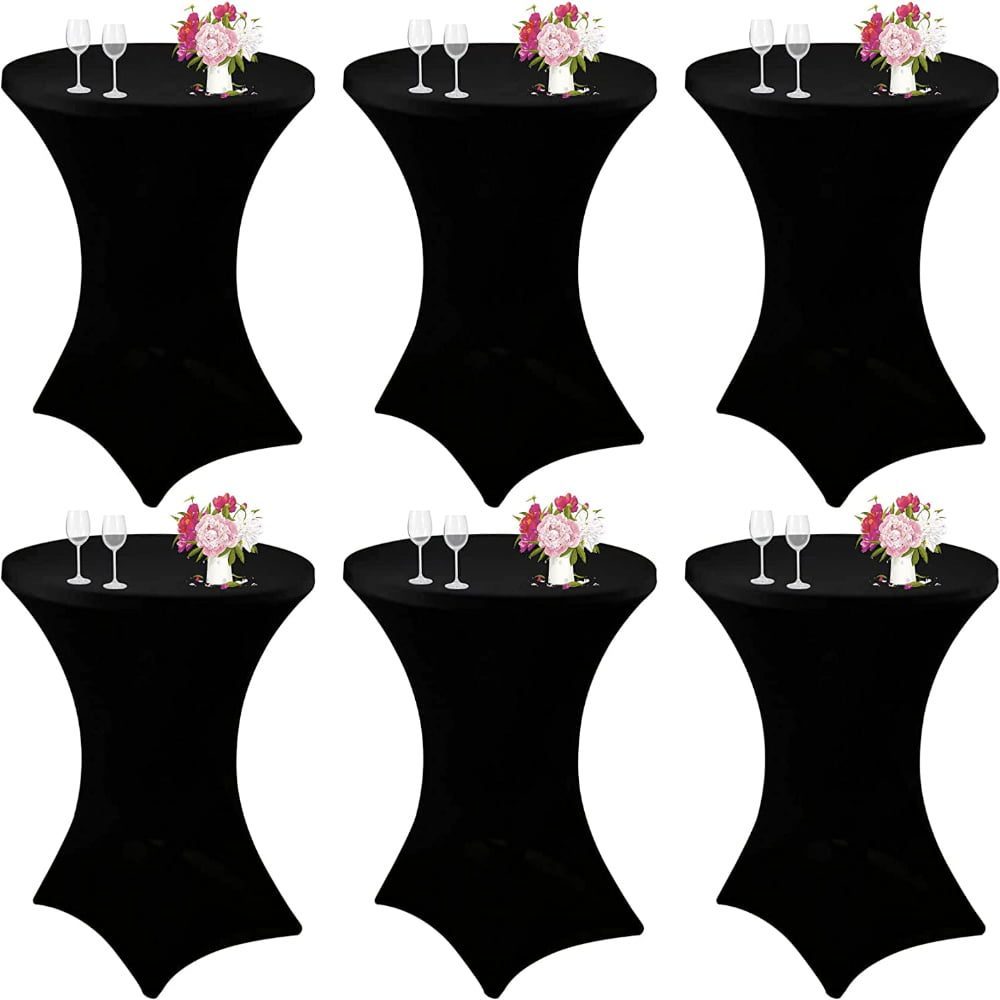 43029013-2 Set 6 huse masa evenimente, Quasar & Co.®, huse elastice, fete de masa elastice pentru masa cocktail, d 75-85 cm, h 110-120 cm, negru