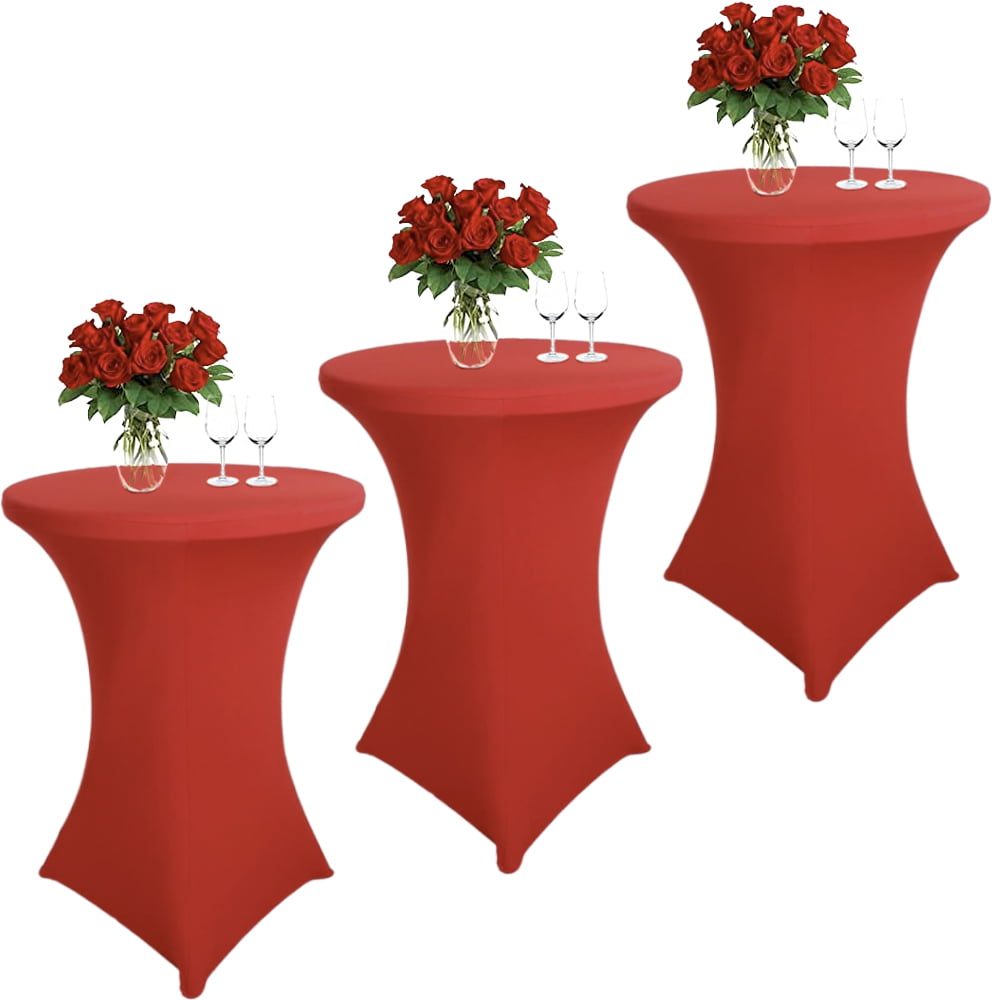 43029018-2 Set 3 huse masa evenimente, Quasar & Co.®, huse elastice, fete de masa elastice pentru masa cocktail, d 75-85 cm, h 110-120 cm, rosu