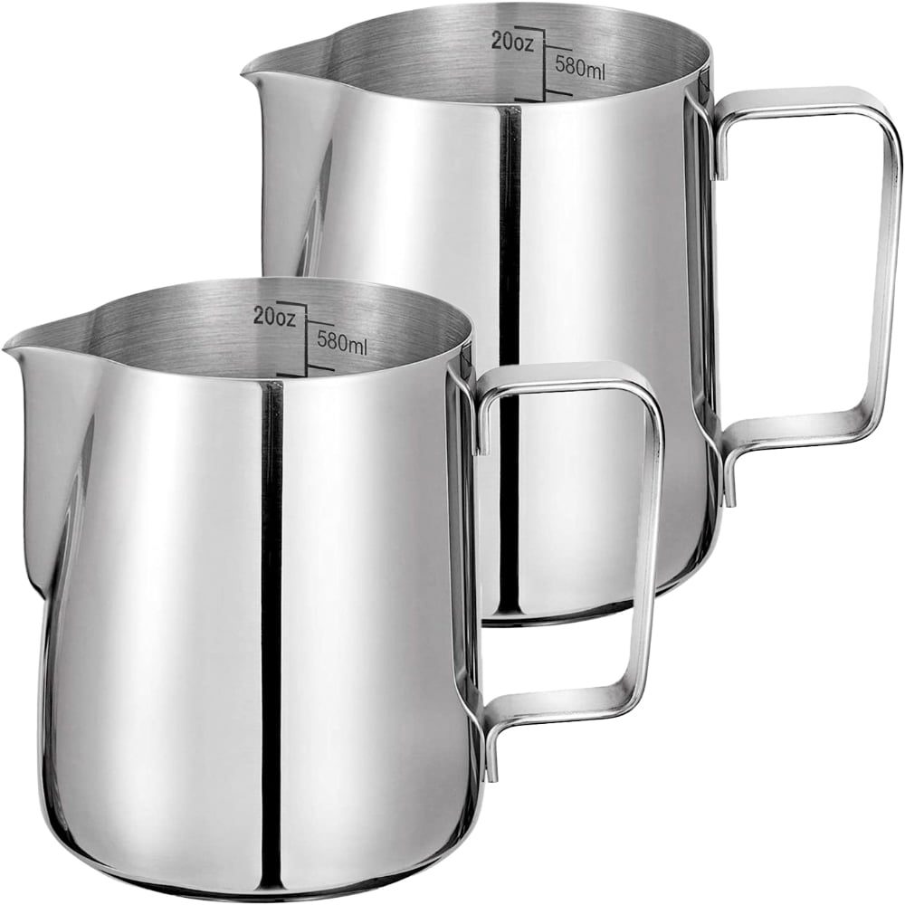 Set 2 cani din inox cu gradatie, latiere pentru spumare cu maner, Quasar & Co.®, cani de lapte sau cappucino, cu cioc, cani pentru bar, cani barista, 600 ml, h 11 cm 2