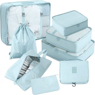 Set 8 huse organizare bagaj, Quasar & Co.®, organizatoare valiza/troler, albastru deschis 8