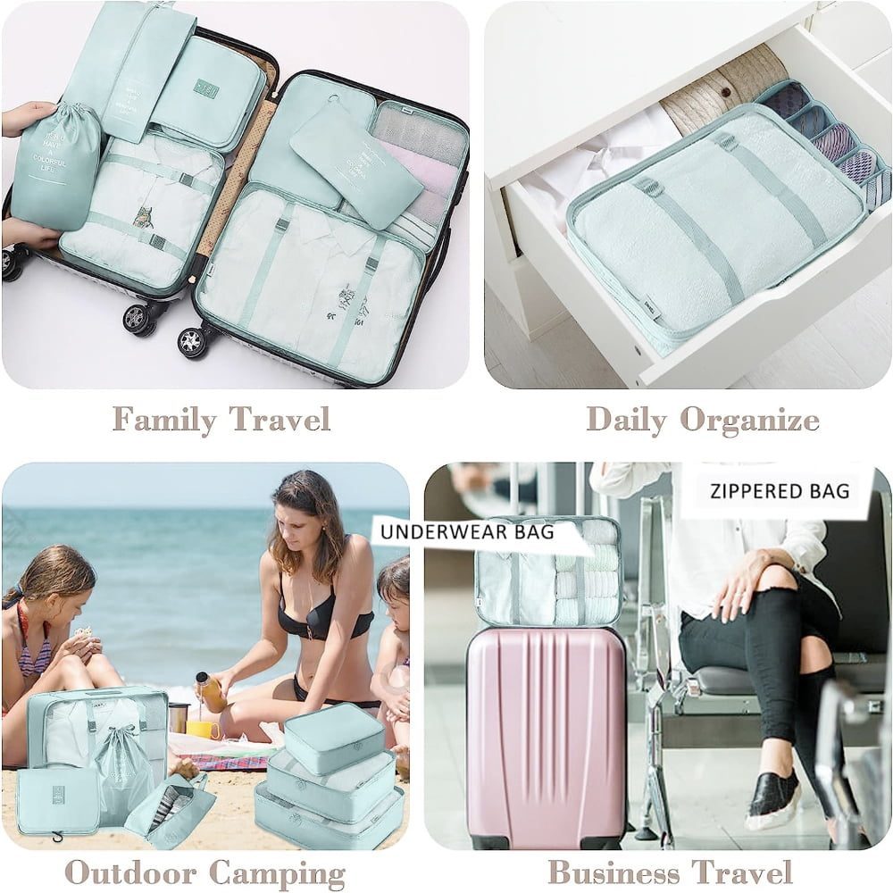 Set 8 huse organizare bagaj, Quasar & Co.®, organizatoare valiza/troler, albastru deschis 2