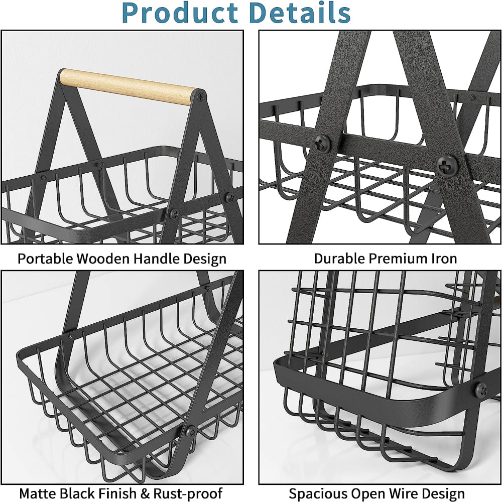 Cos metalic, Quasar & Co.®, organizator fructe, legume, 2 niveluri, detasabil, 31 x 20 x 30,5 cm, negru 4 Cos metalic, Quasar & Co.®, organizator fructe, legume, 2 niveluri, detasabil, 31 x 20 x 30,5 cm, negru 4