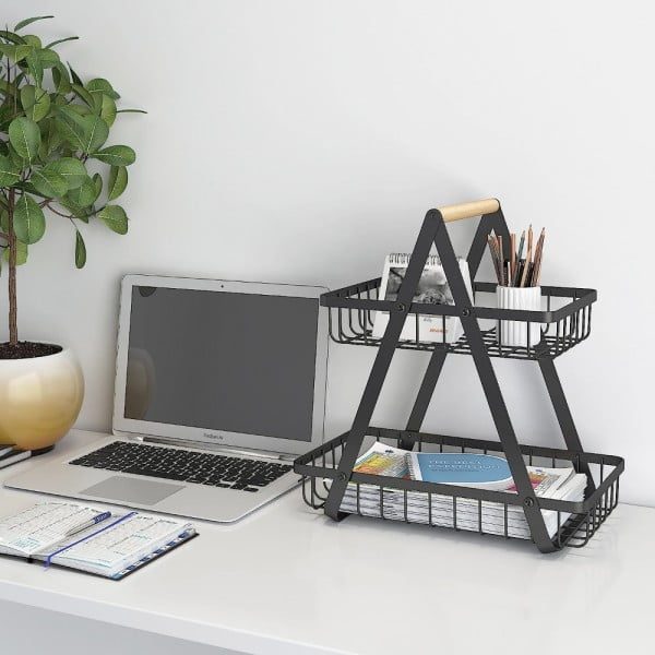 Cos metalic, Quasar & Co.®, organizator fructe, legume, 2 niveluri, detasabil, 31 x 20 x 30,5 cm, negru - imagine 7