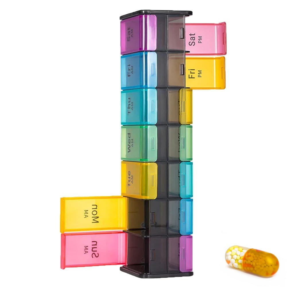43041068-1 Cutie medicamente, Quasar & Co.®, 14 compartimente, 25 x 7 x 5,5 cm, multicolor