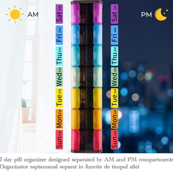 Cutie medicamente, Quasar & Co.®, 14 compartimente, 25 x 7 x 5,5 cm, multicolor - imagine 10