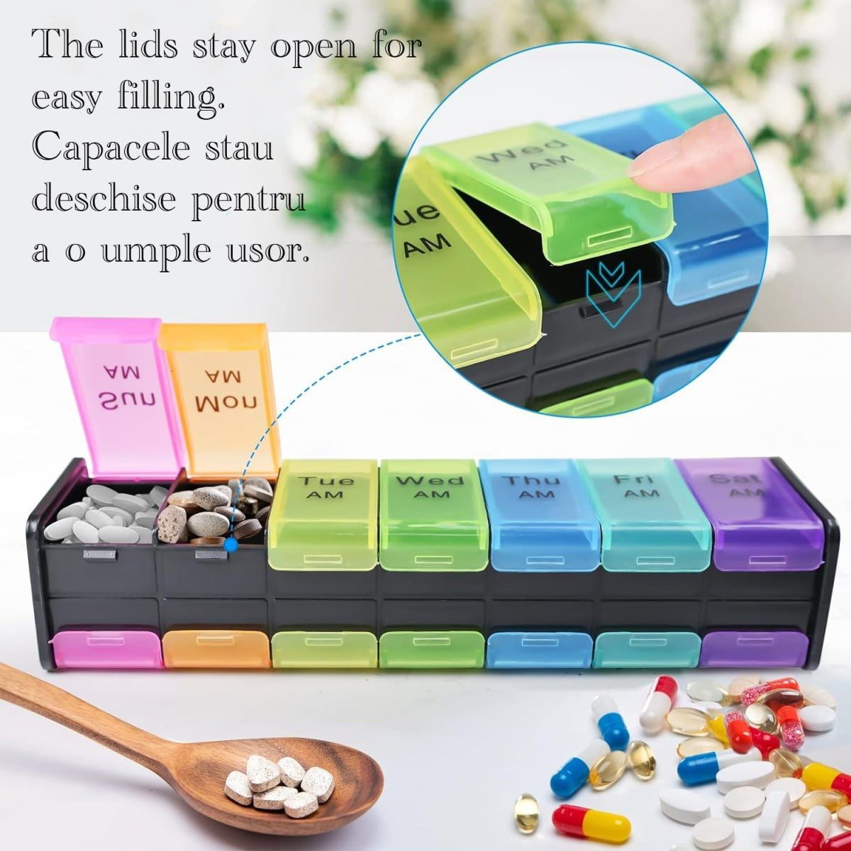 Cutie medicamente, Quasar & Co.®, 14 compartimente, 25 x 7 x 5,5 cm, multicolor 7 Cutie medicamente, Quasar & Co.®, 14 compartimente, 25 x 7 x 5,5 cm, multicolor 7