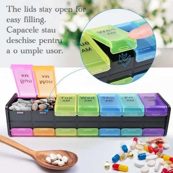 Cutie medicamente, Quasar & Co.®, 14 compartimente, 25 x 7 x 5,5 cm, multicolor - imagine 7