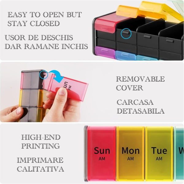 Cutie medicamente, Quasar & Co.®, 14 compartimente, 25 x 7 x 5,5 cm, multicolor - imagine 9