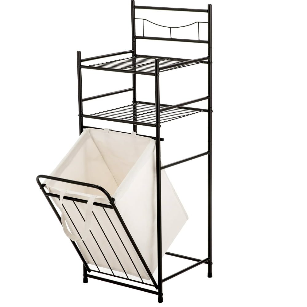 Cos de rufe, Quasar & Co.®, cu 2 polite, raft organizator baie, 38 x 35.5 x 105 cm, metal, gri 2