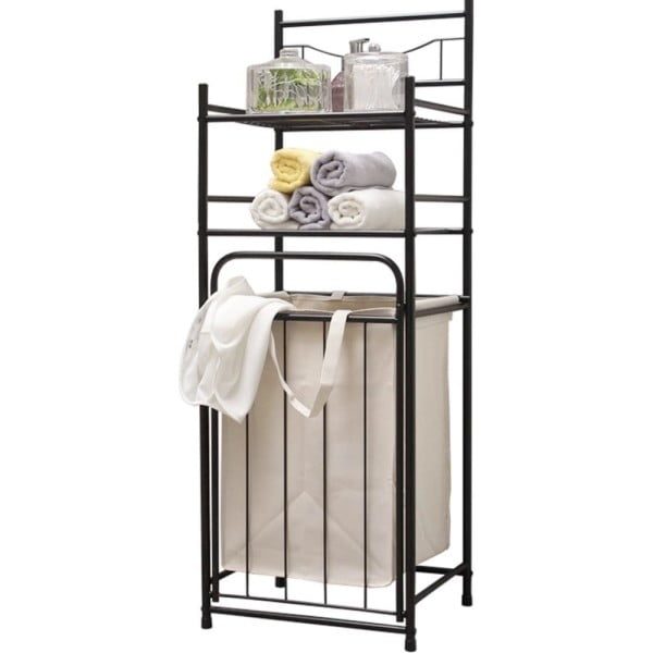 Cos de rufe, Quasar & Co.®, cu 2 polite, raft organizator baie, 38 x 35.5 x 105 cm, metal, gri - imagine 4
