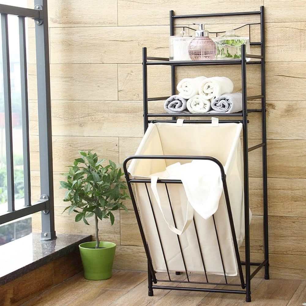 Cos de rufe, Quasar & Co.®, cu 2 polite, raft organizator baie, 38 x 35.5 x 105 cm, metal, gri