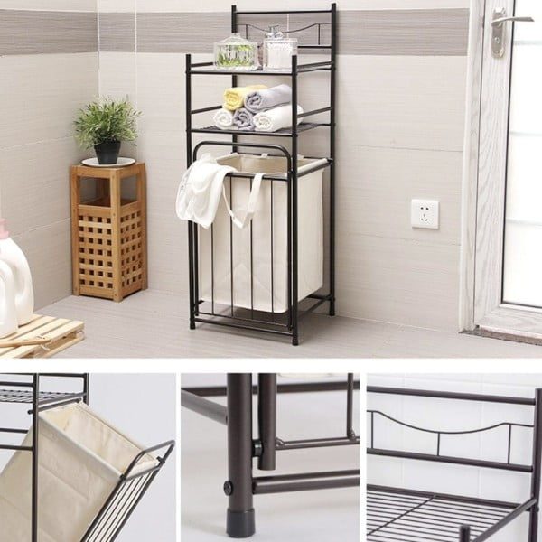 Cos de rufe, Quasar & Co.®, cu 2 polite, raft organizator baie, 38 x 35.5 x 105 cm, metal, gri - imagine 5