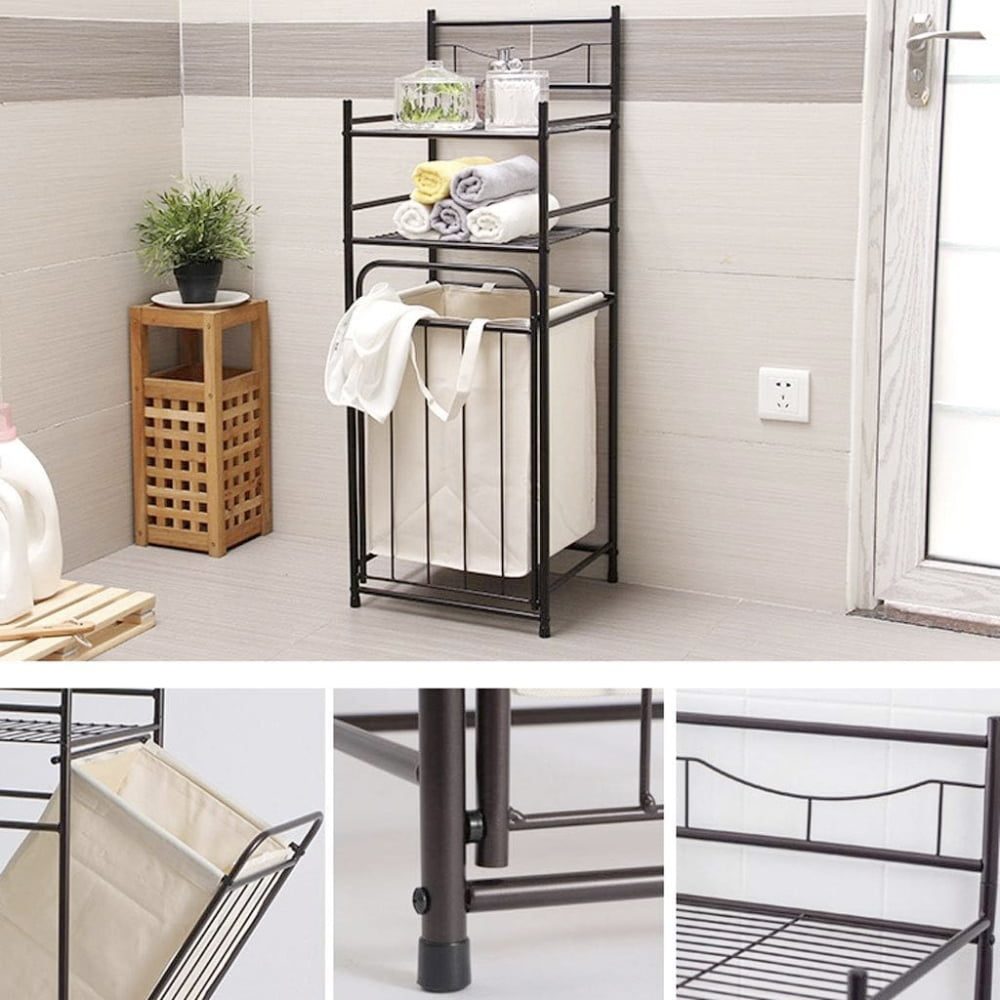 Cos de rufe, Quasar & Co.®, cu 2 polite, raft organizator baie, 38 x 35.5 x 105 cm, metal, gri 5